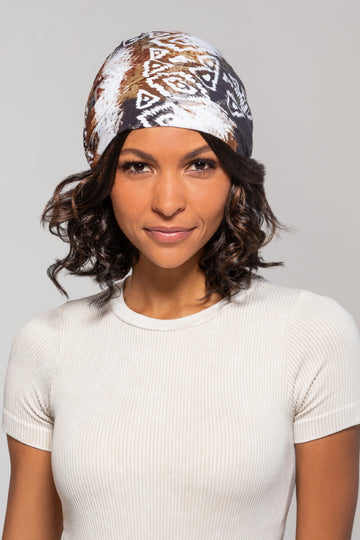 Woman Alopecia wearing a Softie Boho Beanie Print by Jon Renau